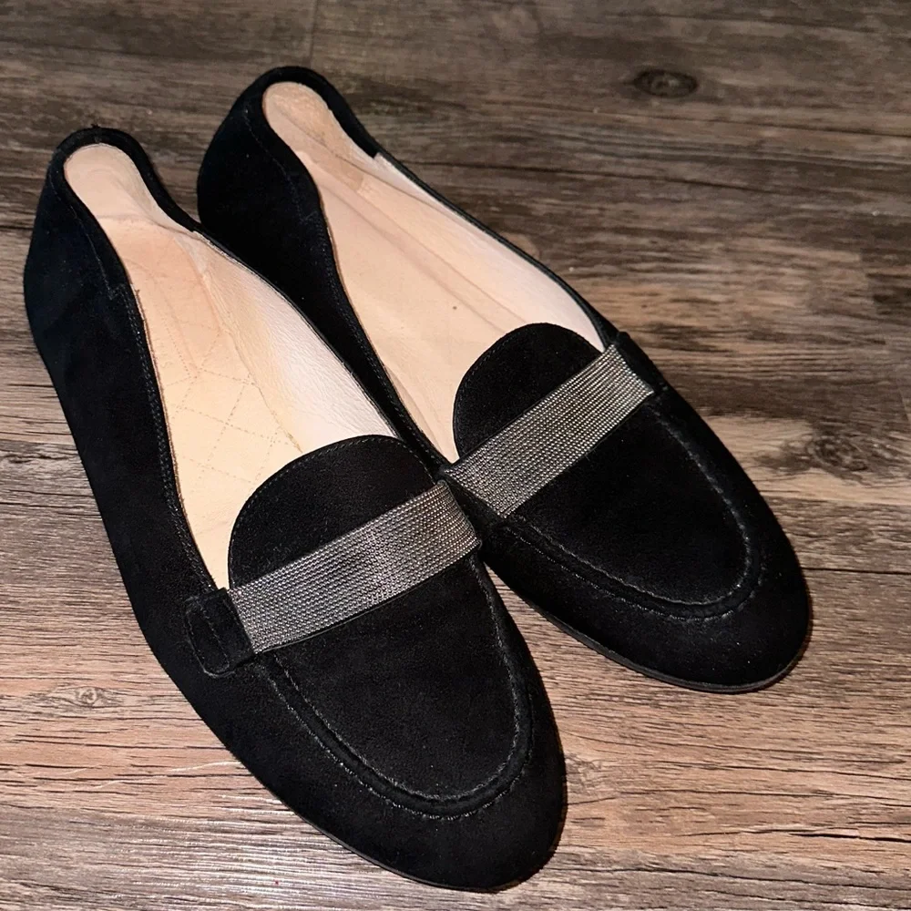 Hispanitas Black Suede Loafers with Silver Rhinestones size 8 1/2